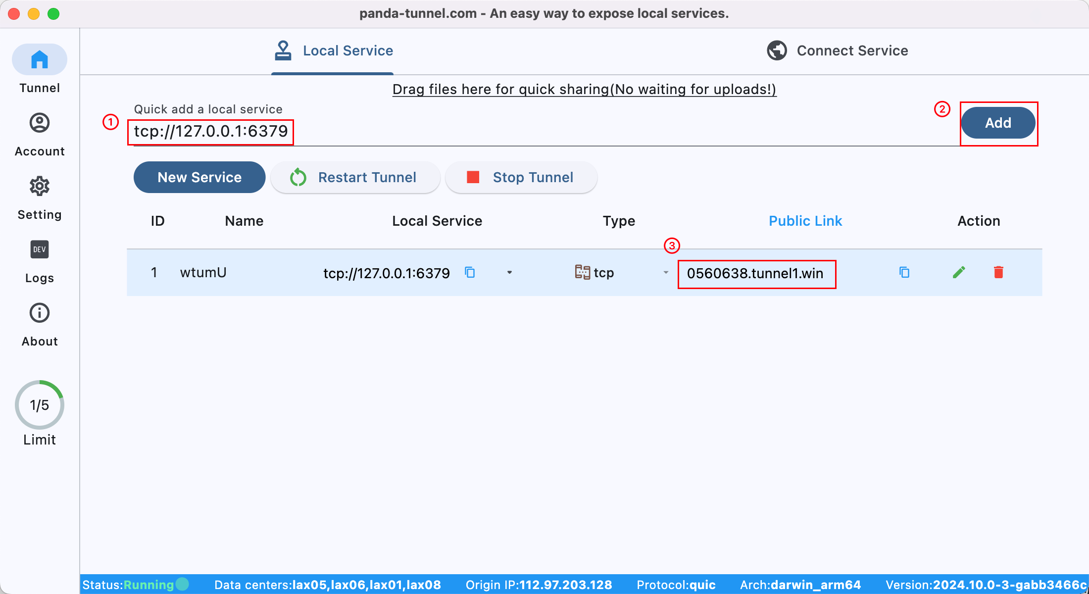 Panda Tunnel Redis setup